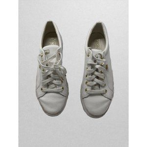 Keds White Jump Kick Leather Sneaker with Gold Accents